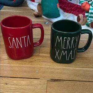Rae Dunn Red and Green Holiday Mugs 2for1 excellent condition